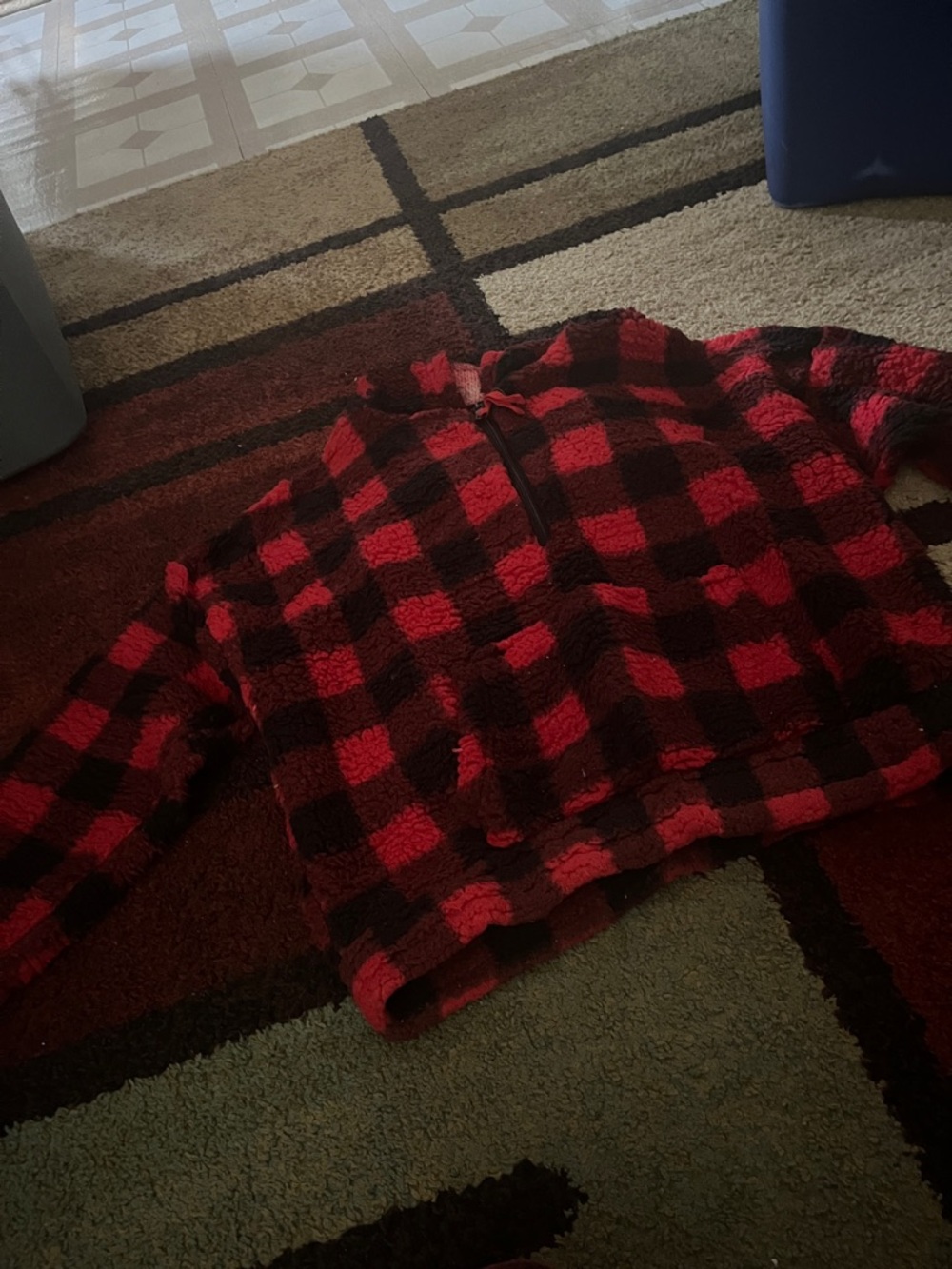 Red and Black Buffalo Plaid Sherpa Zip Jacket
